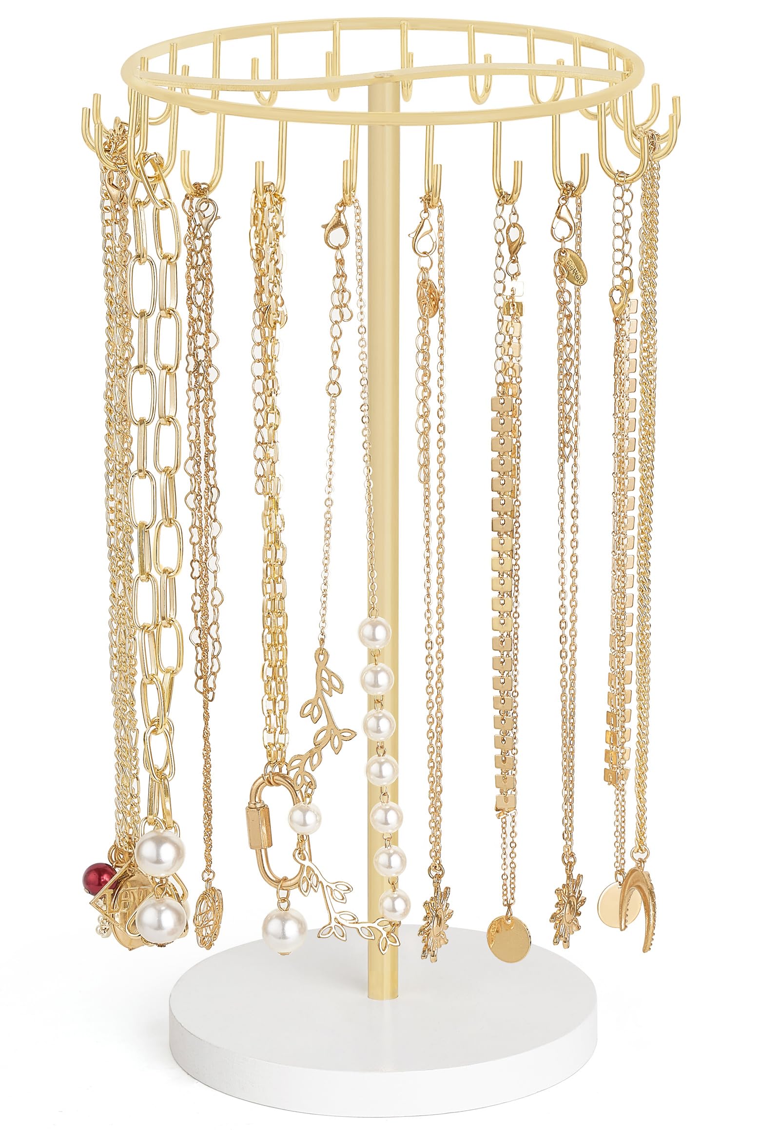 Mkono Necklace Holder Metal Jewelry Display Stand Necklace Organizer with 22 Hooks for Storage and Hanging Bracelet Keychain