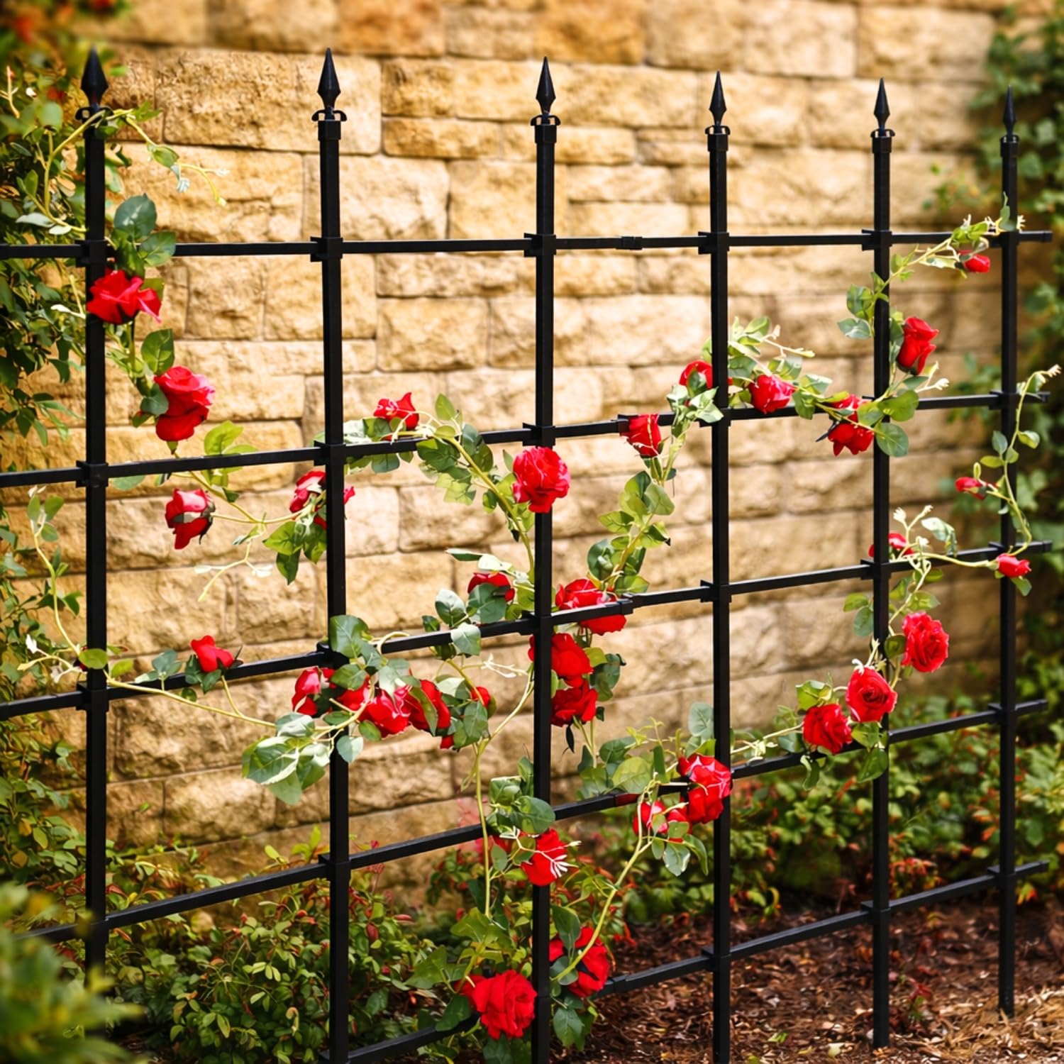 GardenSkill Rankgitter für Kletterpflanzen Garten-Spalier | Rankhilfe, Metallrosenzaun, Freistehender Sichtschutz für Gartengrenzen, Pflanzenstütze, Blumen, Reben - Rostfrei (Schwarz, 180x180cm hoch)
