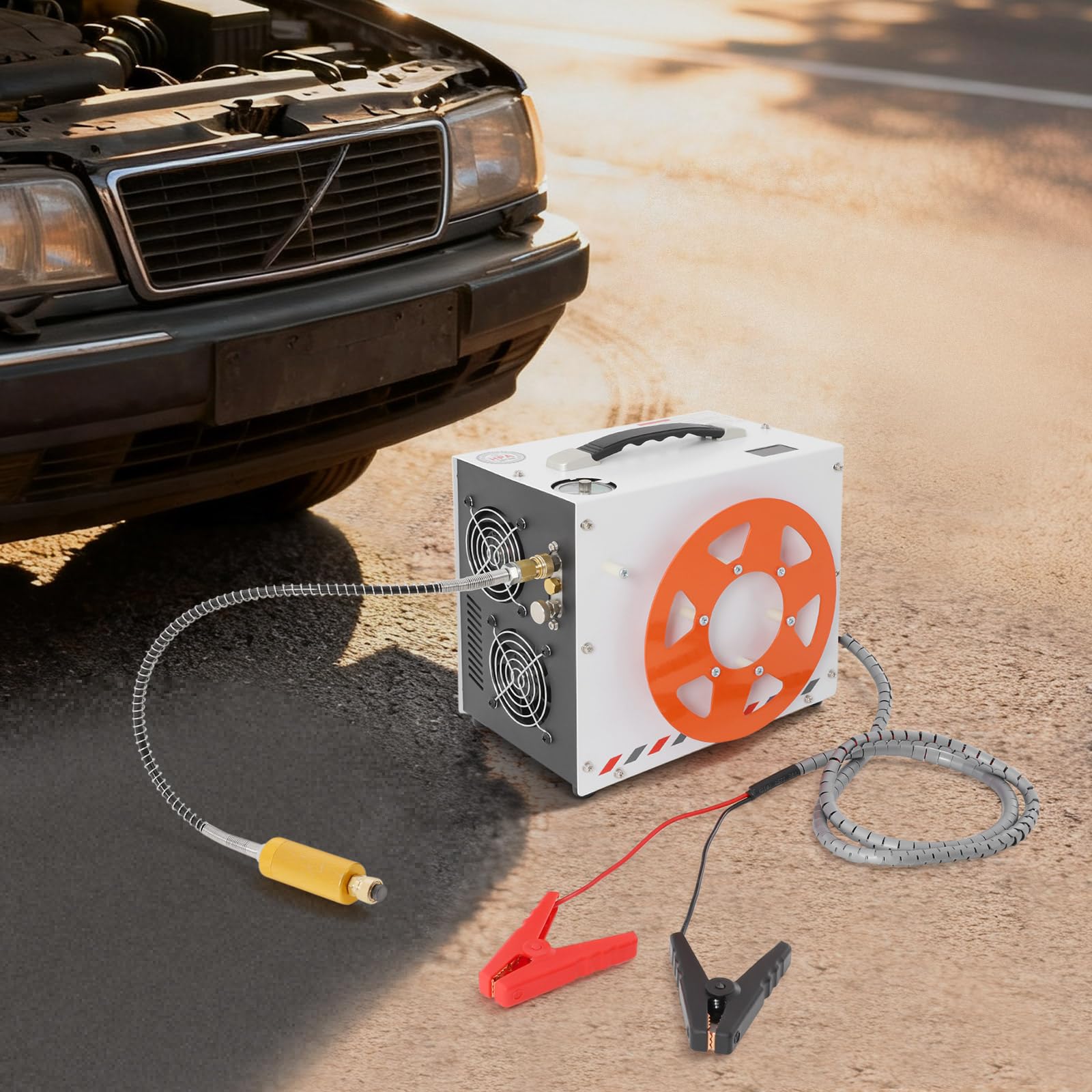4500Psi Pcp Luftkompressor, 3-stufige Kompression, Lüftergekühlt, Flüsterkompressor Auto-Stopp, Luftgewehrkompressor mit Hochdruckschlauchs Schnellkupplung Batterieklemmen
