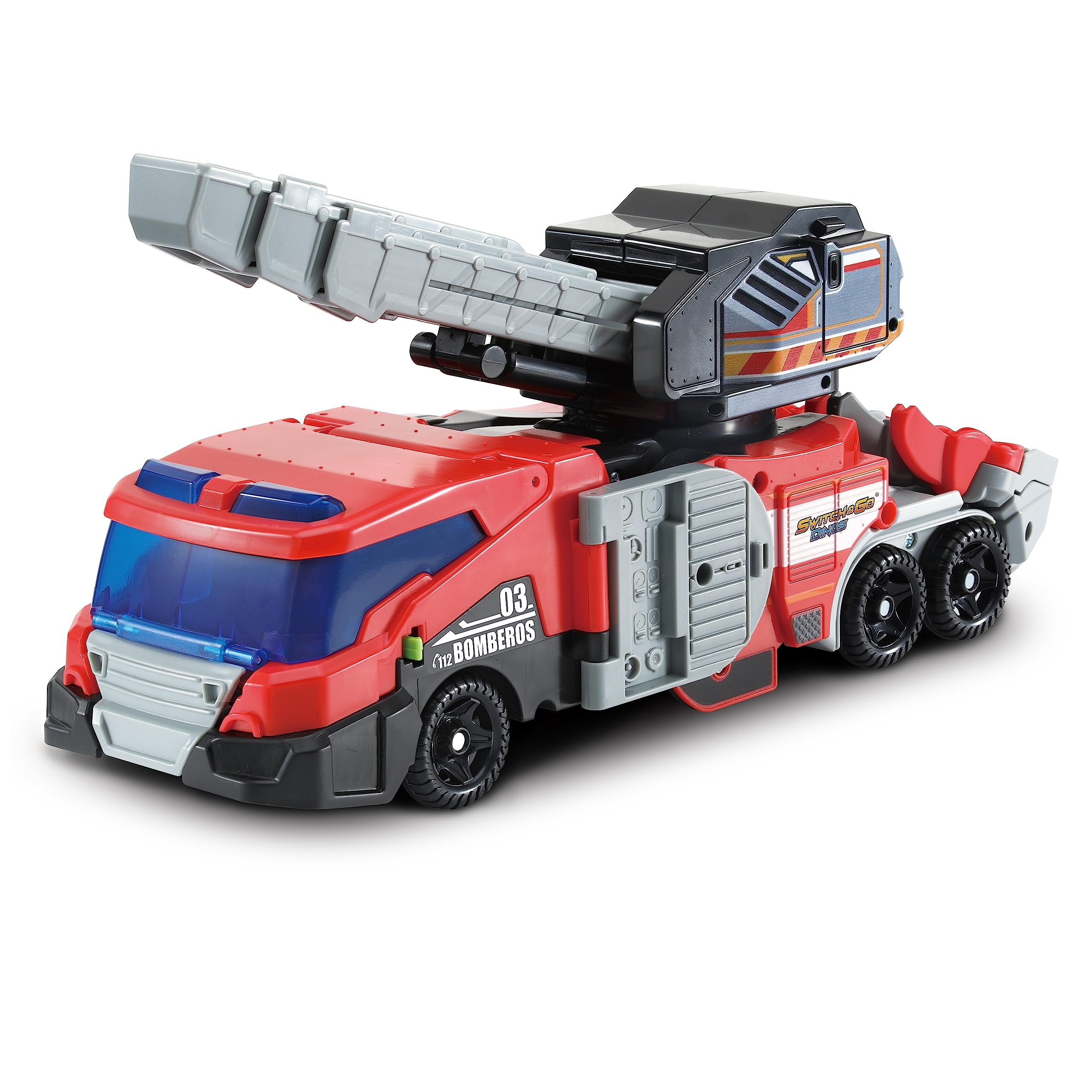 VTech - Switch&Go Dinos 4 en 1 Mega T-Rex S.O.S., Superdinosaurio Combinado de Tres vehículos de Emergencia, Dinosaurios y Figuras de acción, Juguete para niños +3 años, Versión ESP