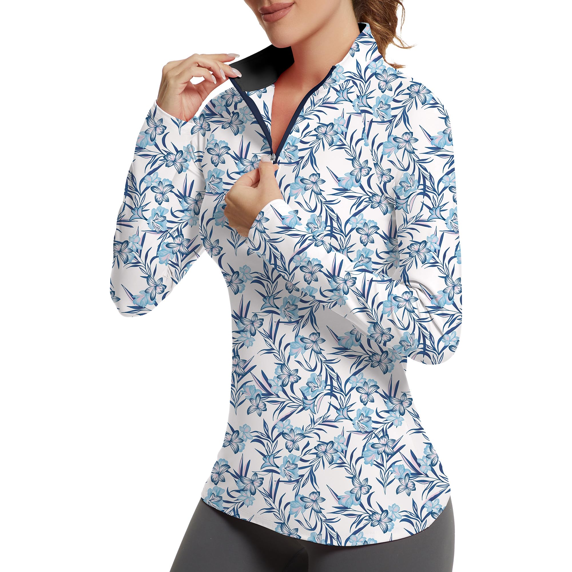 GGOV Golf Shirts for Woman UPF 50+ Sun Protection Quick Dry Lightweight Long Sleeve Polo Shirts for Woman Rash Guard