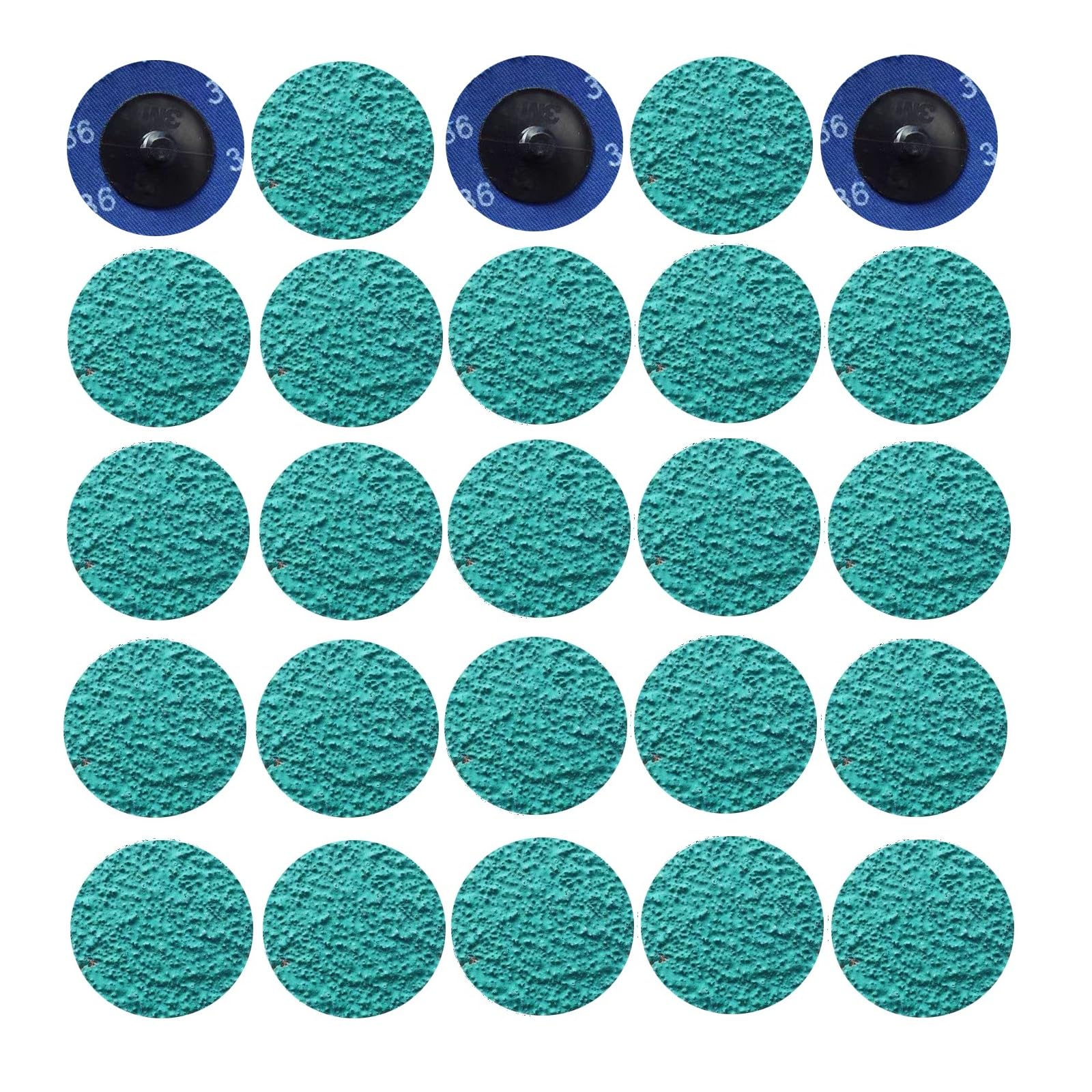 Lot de 25 disques abrasifs 50 mm en oxyde de zirconium grain 36, support à verrouillage rapide, disques abrasifs à changement rapide pour finition de surface, meulage, polissage, décapage de