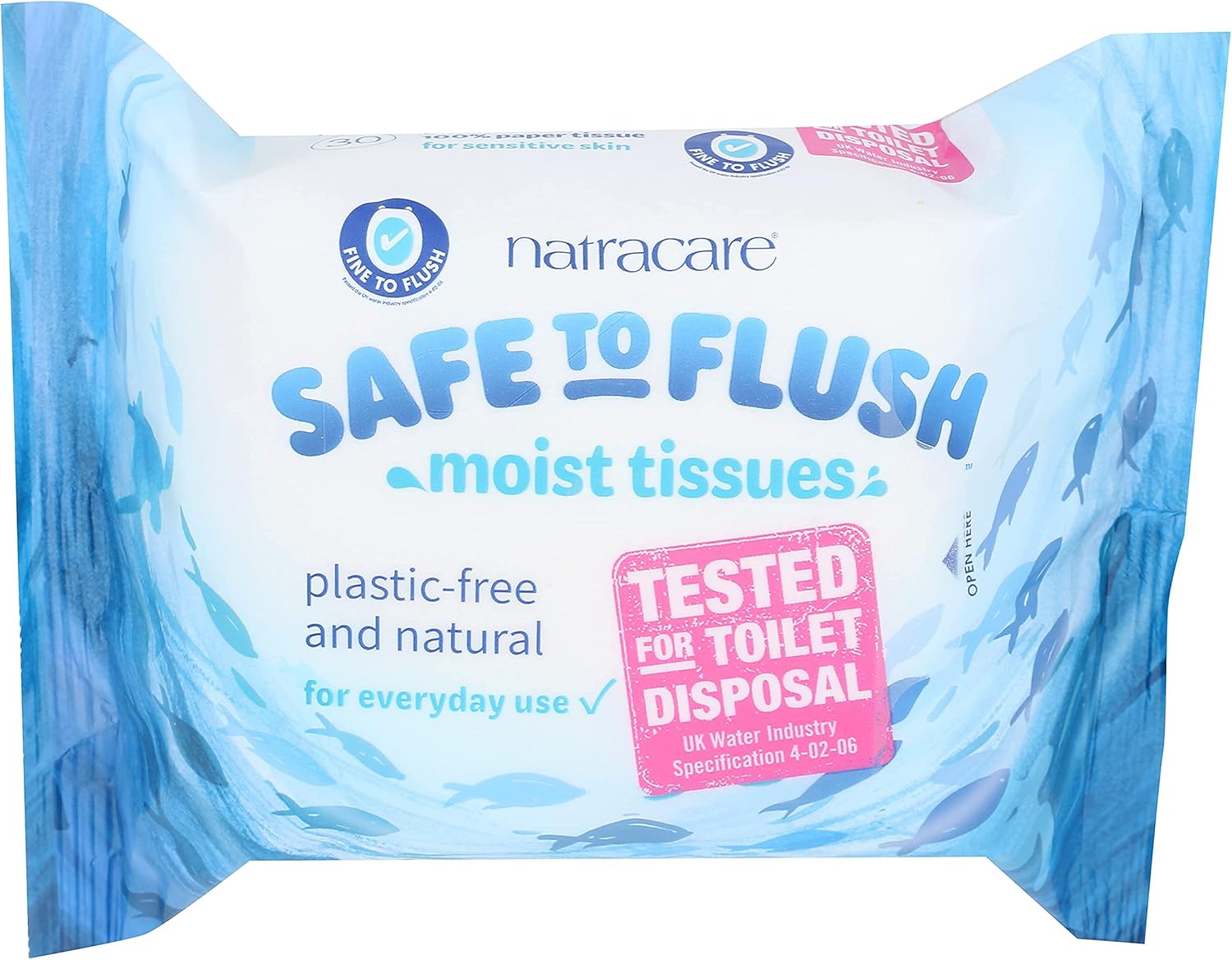 Natracare Safe to Flush Moist Tissues, Made of 100 Paper