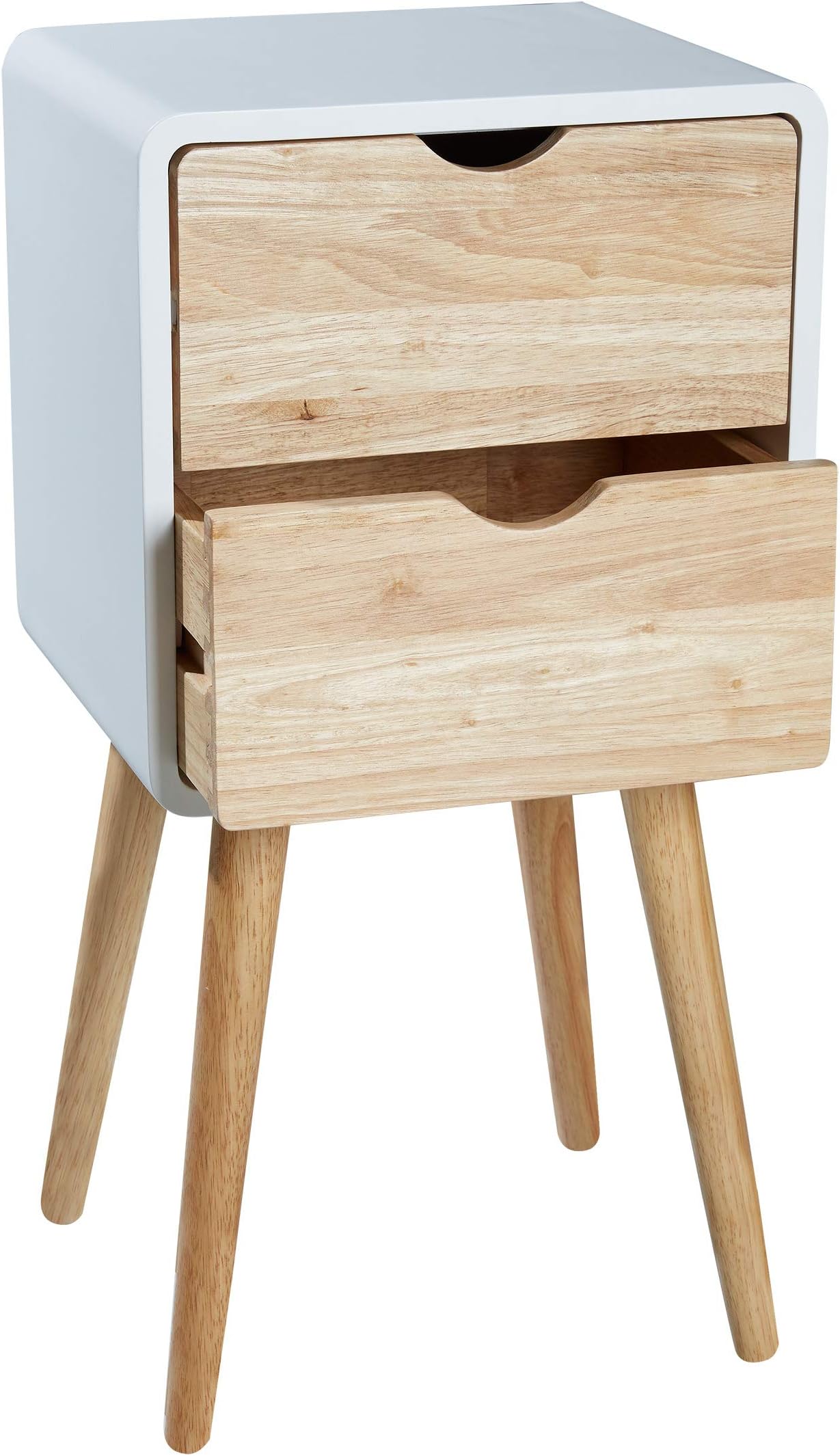 Wholesaler GmbH Nachttisch Nachtschrank Holz skandinavisch retro weiß natur mit 2 Schubladen