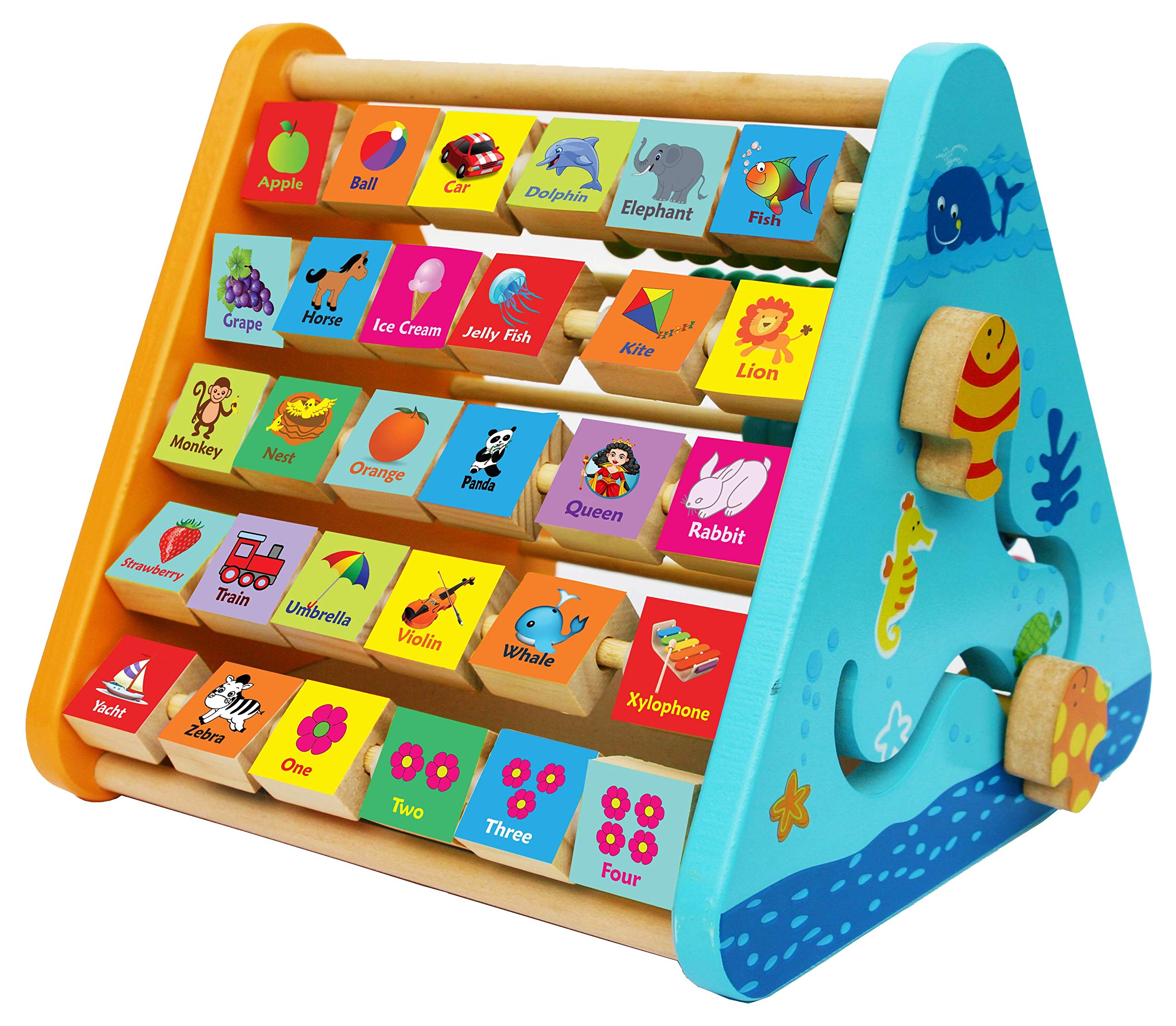 TOWO Centre activité bébé multijeux Montessori - Triangle activité en bois - Boulier, Alphabet , labyrinthe, Horloge - Cadeau en