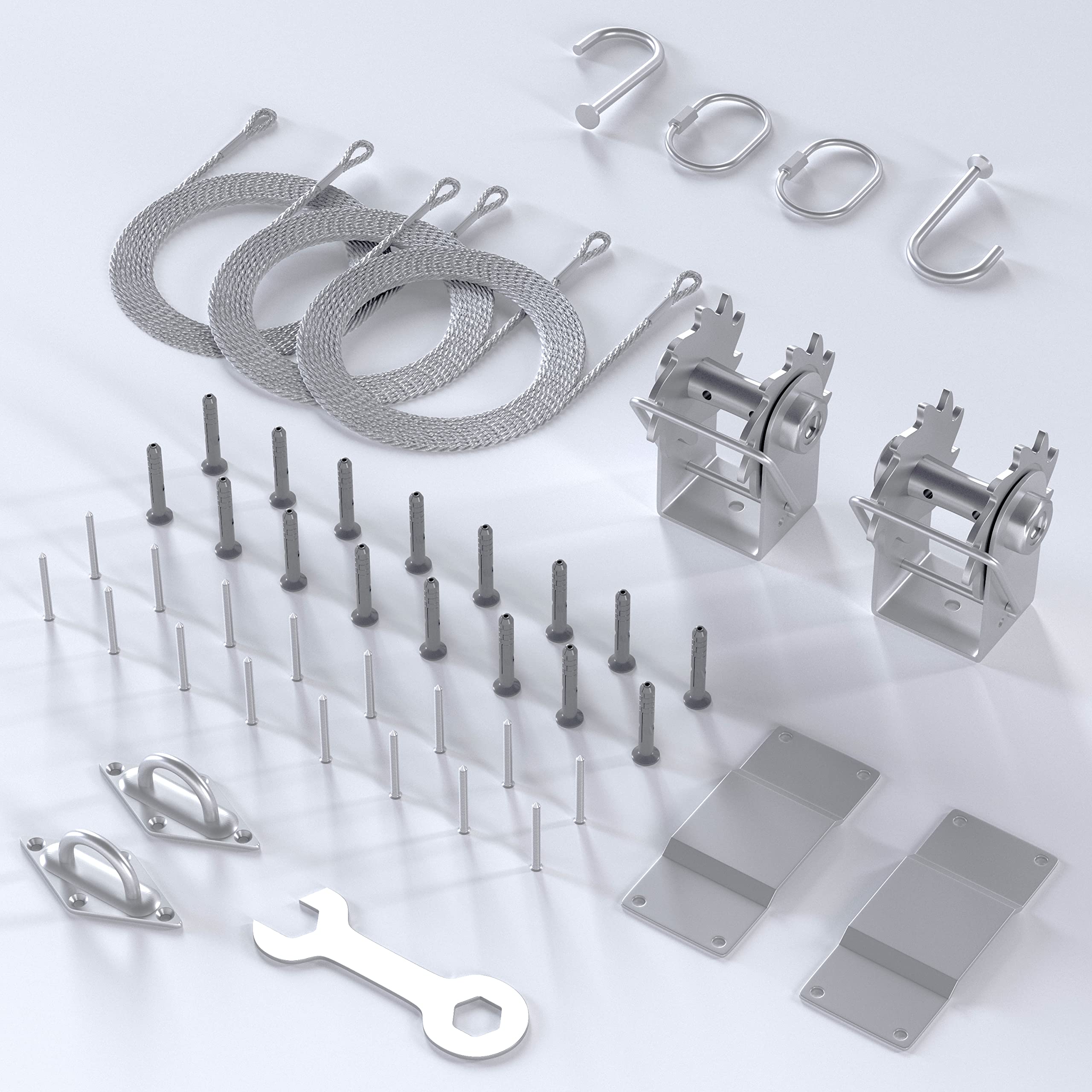 Amgo Hardware Kit Winch Set for Rectangle/Square Sun Shade Sails Canopy, Easy-Tensioning, 316 Military-Grade Stainless Steel(Winch + Hardware Kit + Cables)