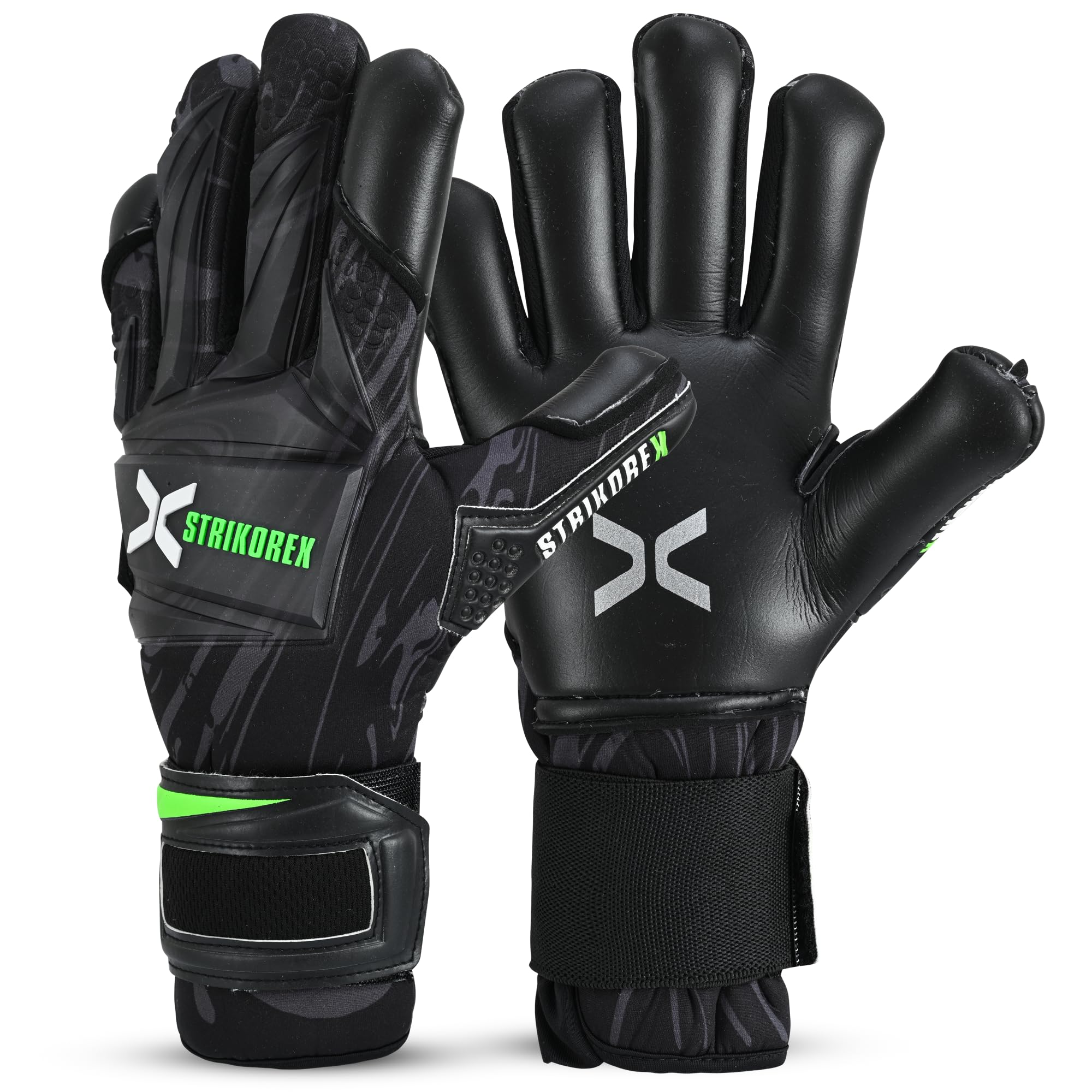 StrikoreX HawkStrike Professional Goalkeeper Gloves 4mm Ultimate Contact Grip | Pro Level Goalkeeper Gloves for Top-notch Play | Maximum Grip, Protection, & Comfort | Adults,Youth (Black, 7)