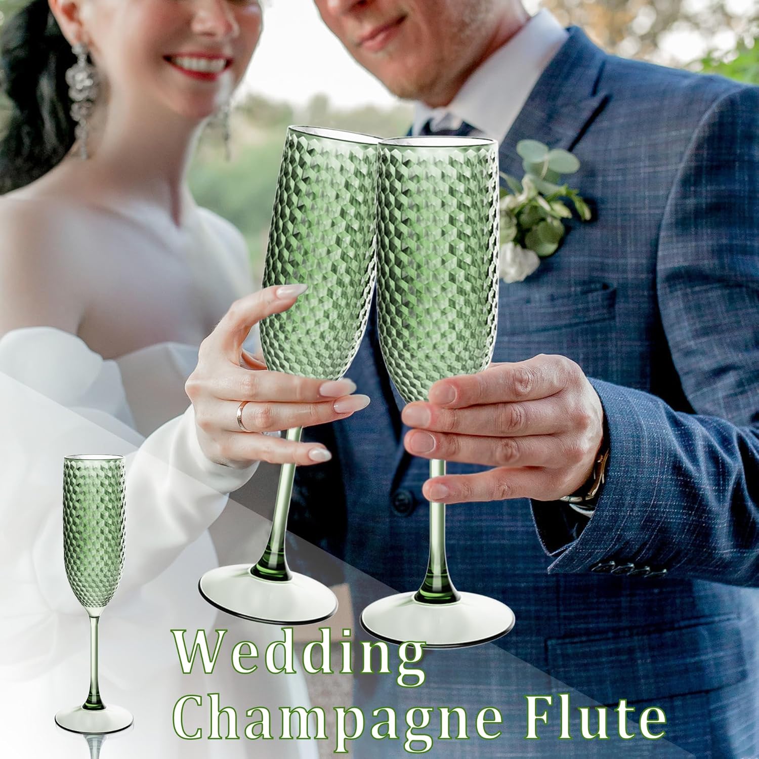 Plastic Champagne Flutes 7oz, Unbreakable Champagne Glasses Bulk, Reusable Crystal Drinking Wine Glasses for Valentine’s Day, Wedding, Chrismas, Party (24, Light Green) - Image 7