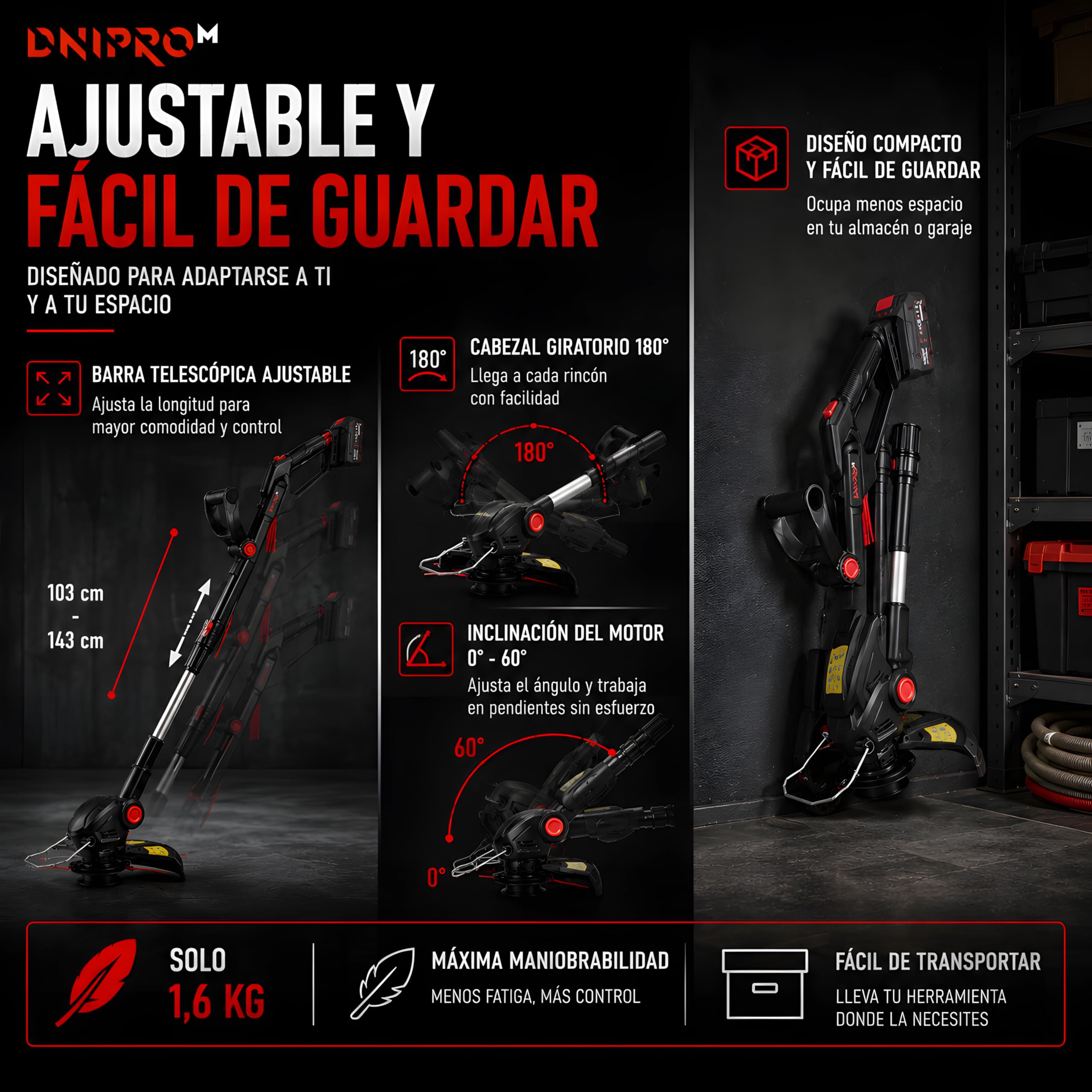 Cortabordes Inalámbrico 20V con Batería 2Ah BP-220 y Cargador, Recortadora de Césped con Barra Telescópica, Compatible DM20 con Más de 300 Herramientas, DTC-201