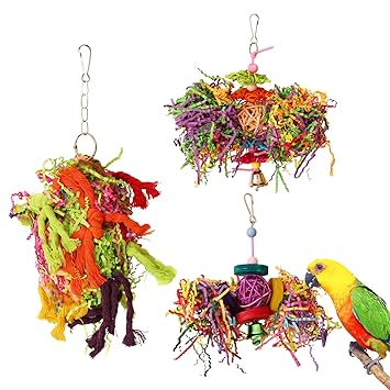 BWOGUE Bird Chewing Toys Parrot Cage Shredder Toy Foraging Hanging Toy for Cockatiel Conure African Grey Amazon (3 Pack)