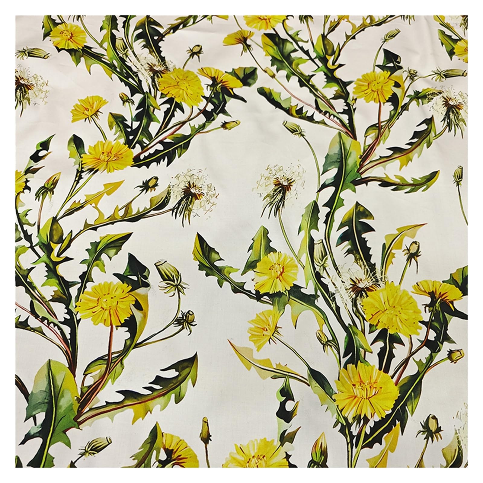 Silky Satin Fabric Yellow Floral Digital Print Elastic Women's Sewing, 1-1.5 Meters(Length 1 Meter)