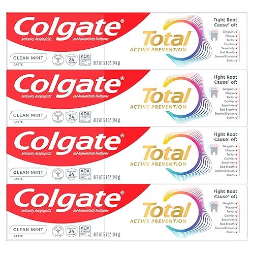 Colgate Total Clean Pasta de dientes de menta, 10 beneficios, sin compensaciones, refresca el aliento, blanquea los dientes y proporciona alivio de