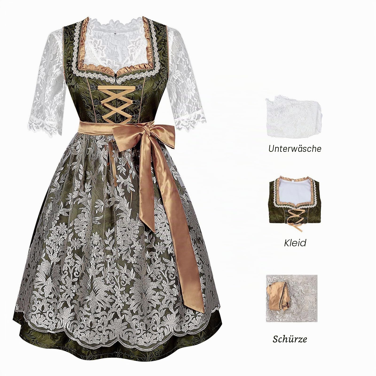 uxxnjfg Dirndl Für Damen Midi Trachtenmieder Oktoberfest Outfit Sexy Trachtenkleid Mädchen Hochgeschlossen Dirndl Kleid Dirndelkleider Günstig Kleidung Trachtenmode