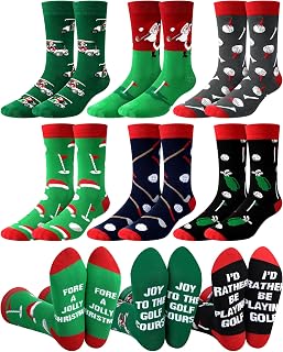Berlune 6 Pairs Christmas Novelty Golf Socks for Men Funny Festive Design Golfmas Crew Socks Holiday Gifts for Golfer Merry Golfmas Accessories Gifts