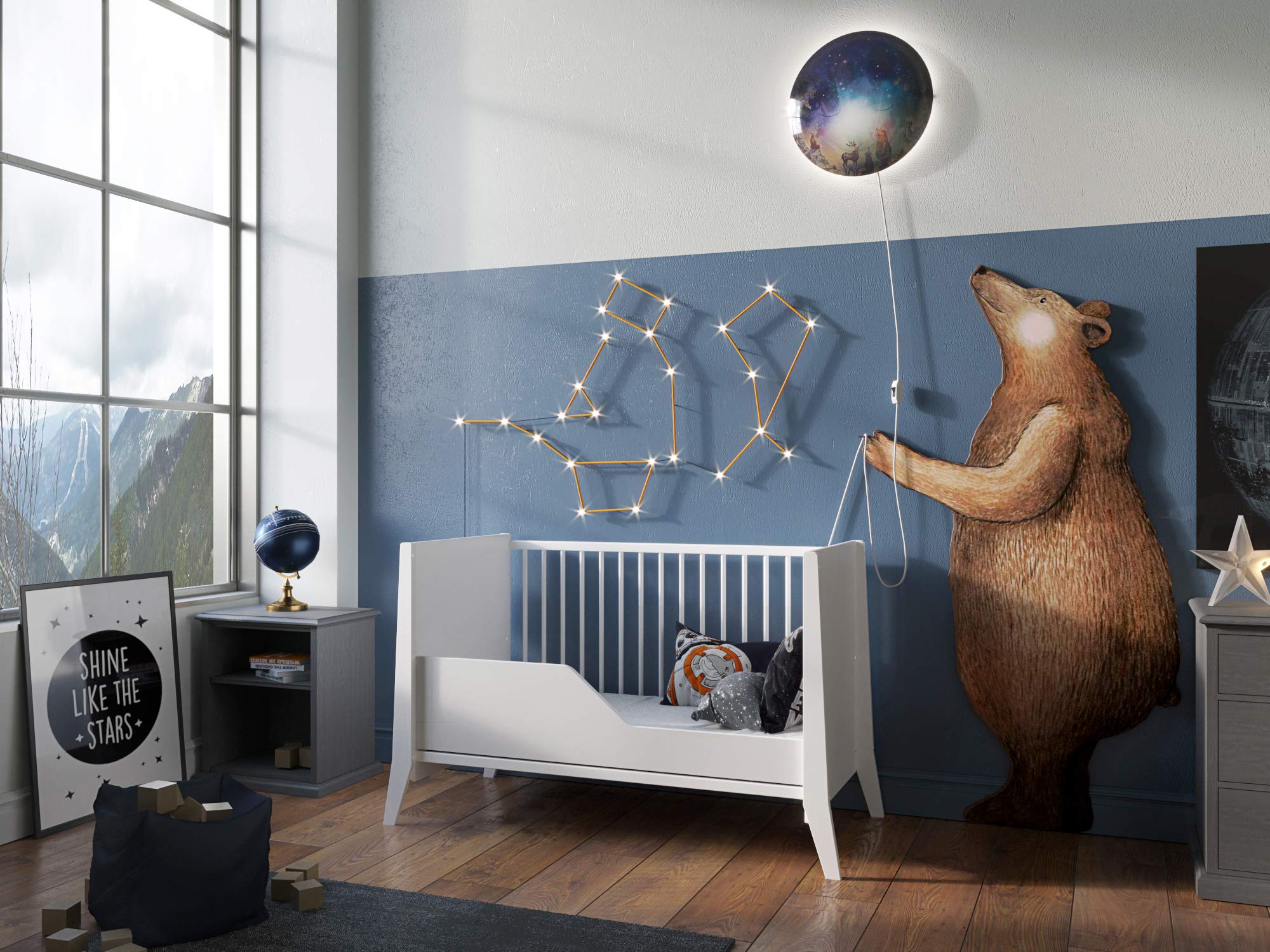 Love For Sleep Cuna Convertible en Cama 120x60 cm Mercury de Madera de Pino con Barrera de Seguridad y Cajón – Cuna-Cama para Bebé, Juego Completo