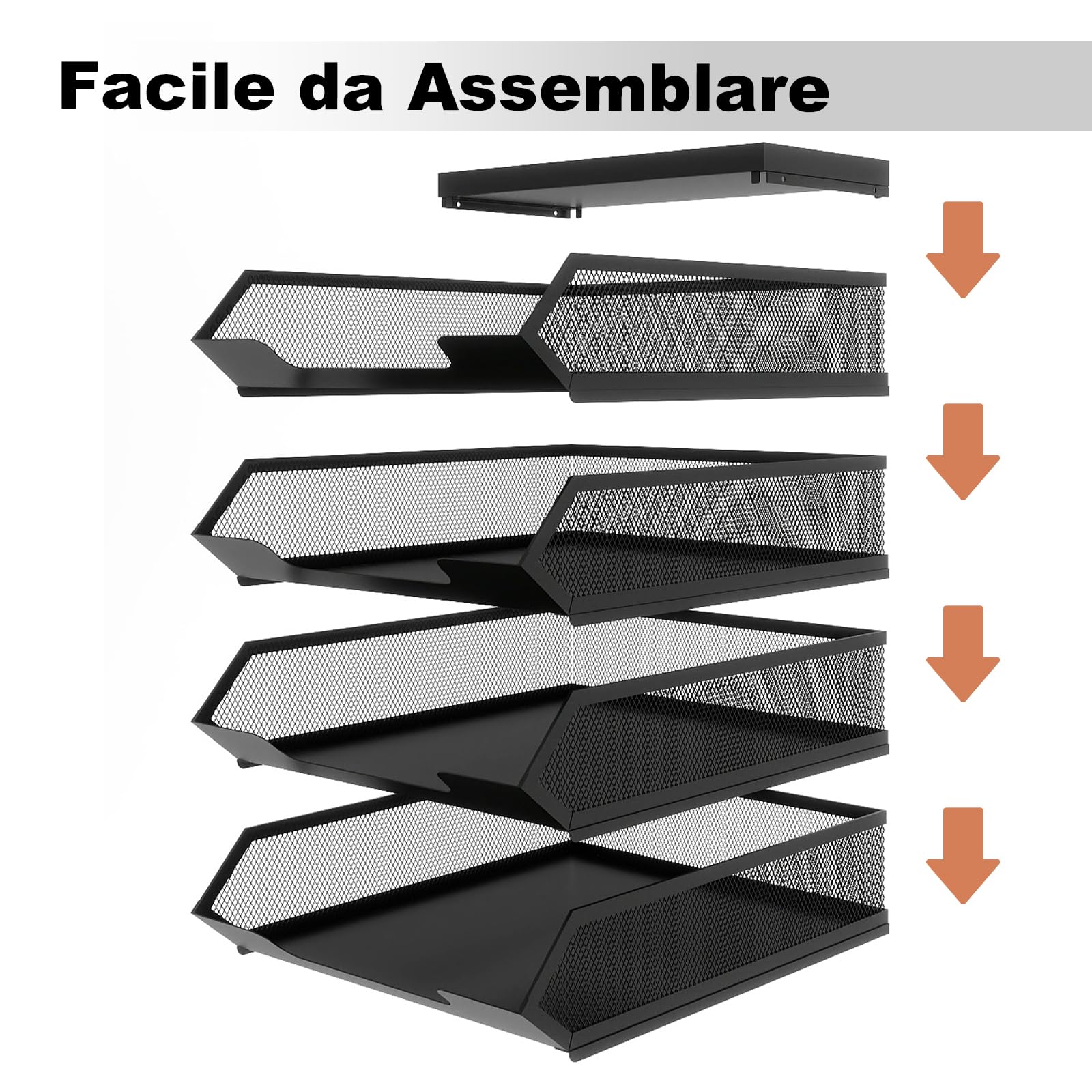 PUNCIA Organizer da Scrivania per Ufficio a 4 Livelli con Portaetichetta | Vassoio per Lettere in Metallo Supporto da Scrivania per Accessori per l'Ufficio Domestico e Scolastico(Nero)