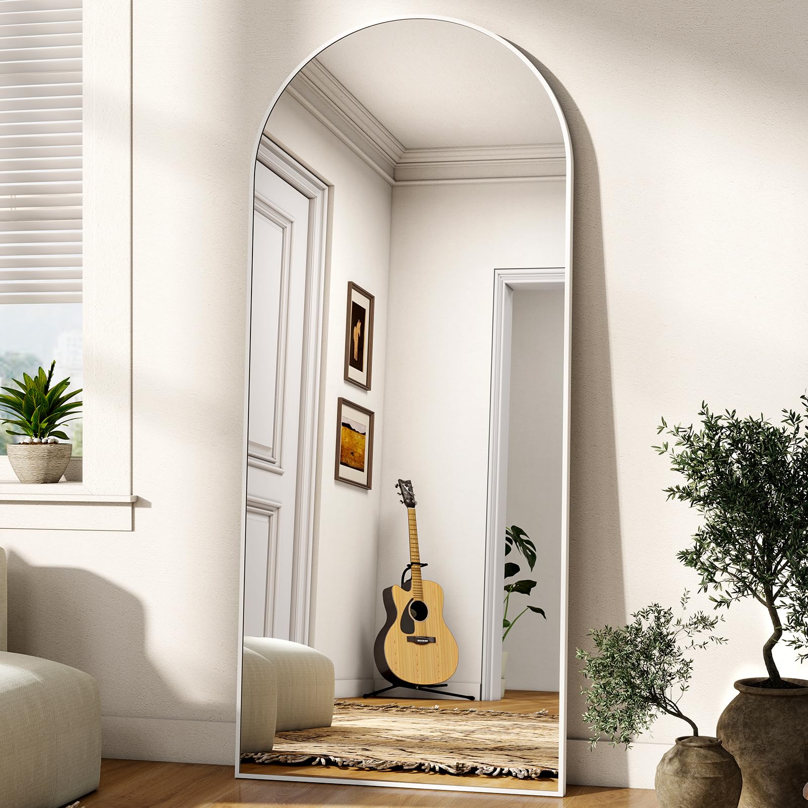 BEAUTYPEAK Espejo de cuerpo entero 165 x 60 cm blanco arco para colgar