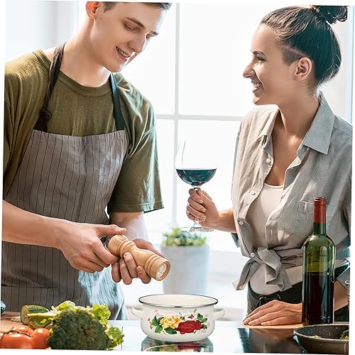 Miniatura 7 de Kichvoe Ramen Cooker - Olla de cocina antiadherente esmaltada con tapa, olla de cocina vintage antiadherente para sopa, cacerola, olla para pasta,
