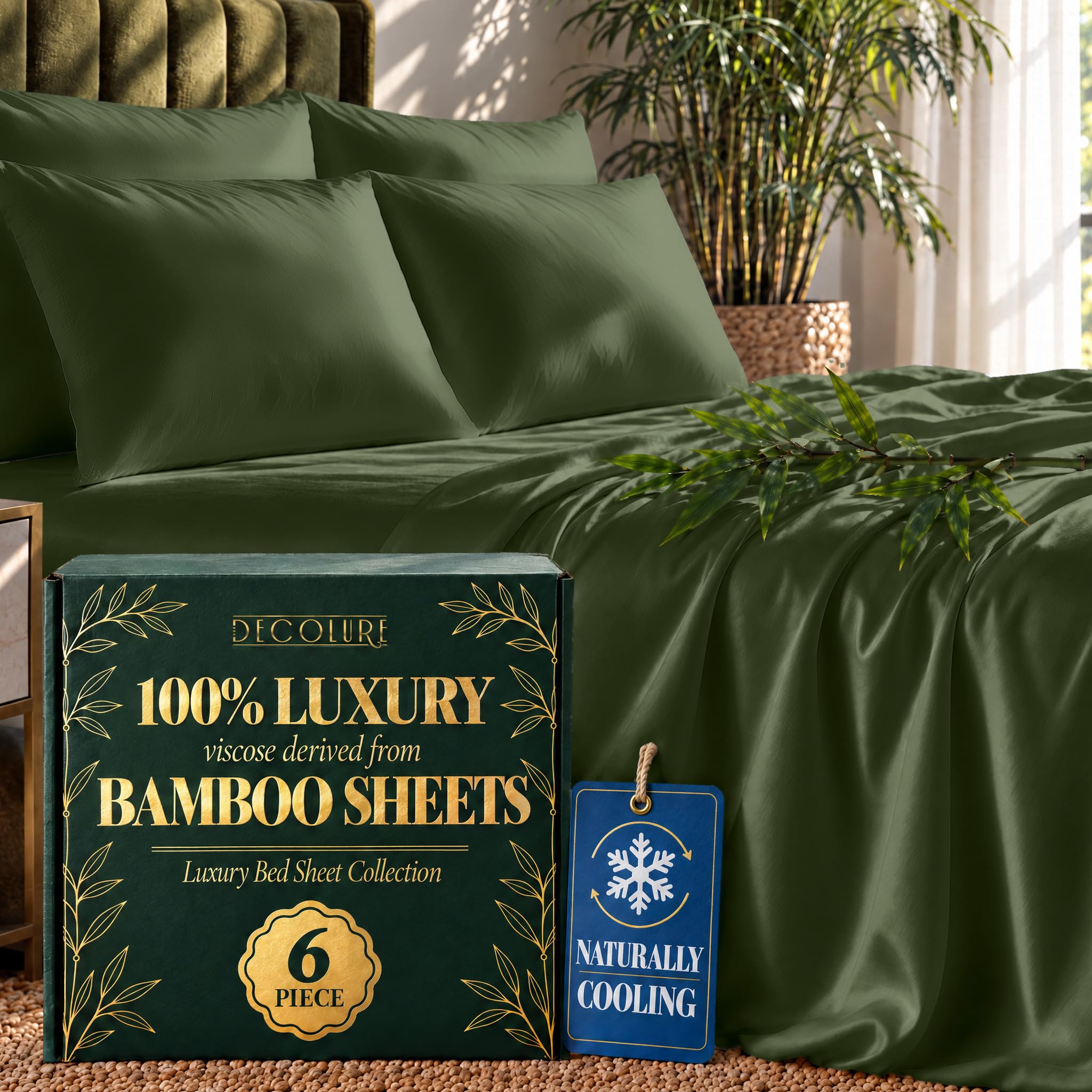 View 1 of DECOLURE Viscose from Bamboo Sheets Queen Size - 6 Piece Cooling Bed Set