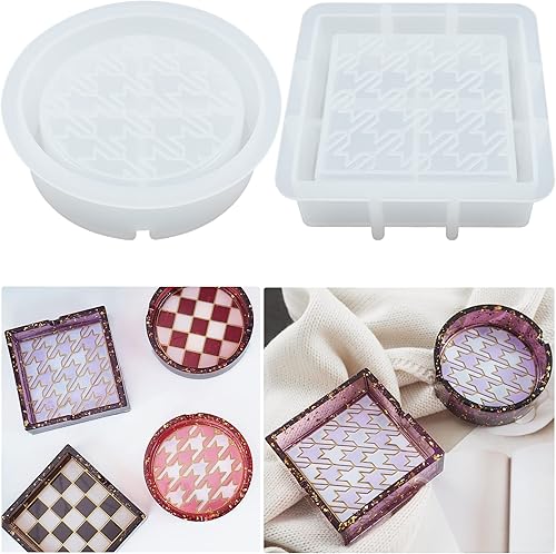 Pulcher Moldes de resina cenicero redondo y cuadrado de pata de gallo molde de silicona para fundición de resina epoxi manualidades contenedor de