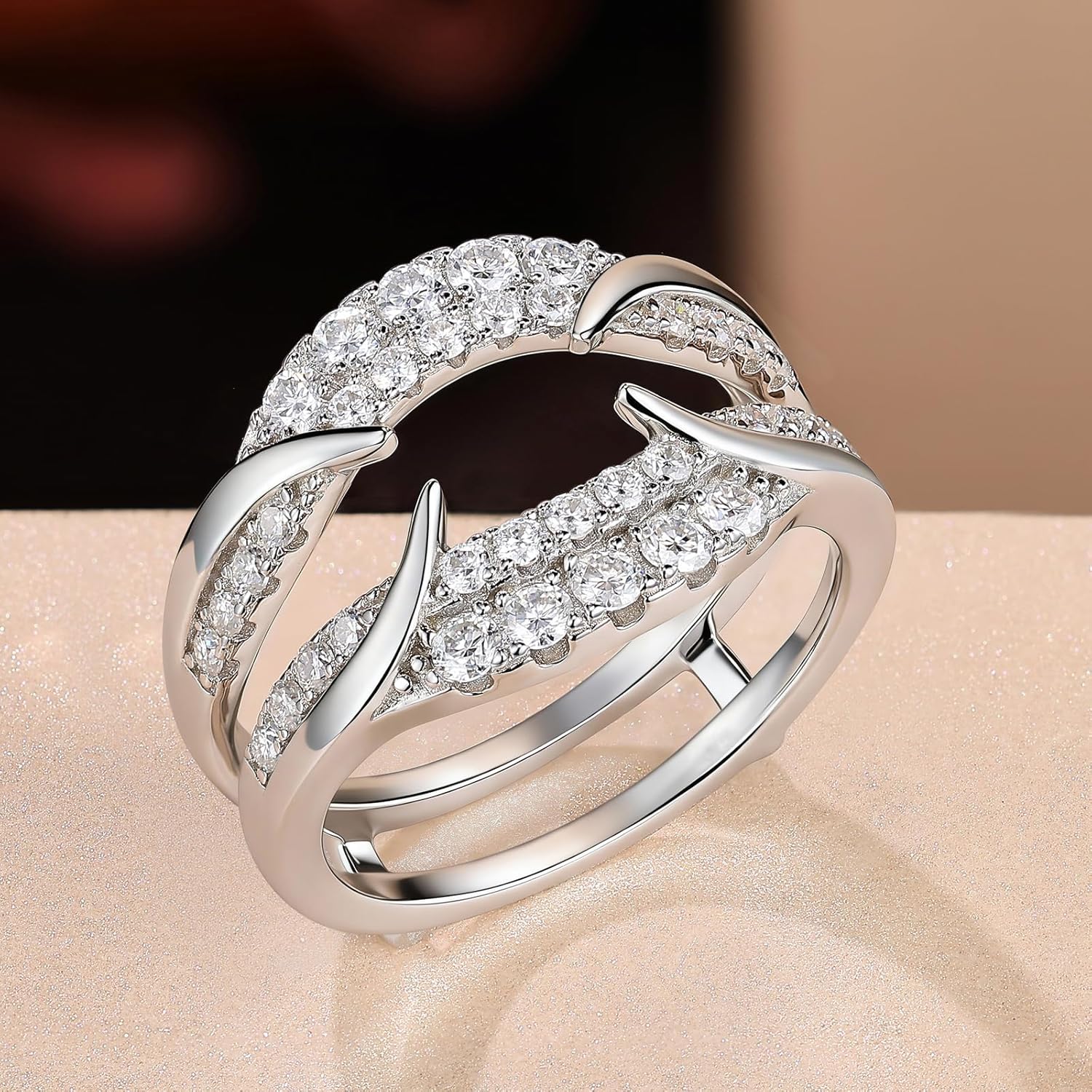 Wuziwen Vintage Moissanite Ring Enhancer for Engagement Rings Guard Wedding Bands for Women D Color VVS1
