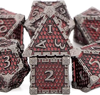 OUKELANWO D&D Dice Set, Dungeons and Dragons DND Dice Set, Ancient Gold 7pcs Metal Polyhedral Dice Set with Gift Box, Dragon Scale D and D Roll Role Playing Dice for RPG, MTG, Pathfinder, Board Games