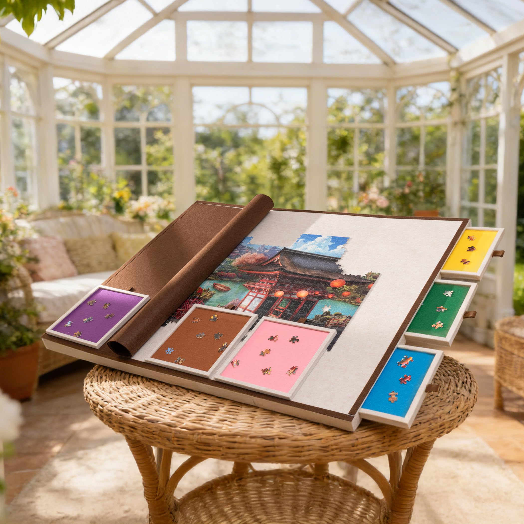 2000 Piece Foldable & Tilting Puzzle Board with 6 Drawers & Cover, Lightweight & Portable Puzzle Table with Built-in Stand for Angle Adjustment, for 2000 1500 1000 Pieces Jigsaw Puzzles
