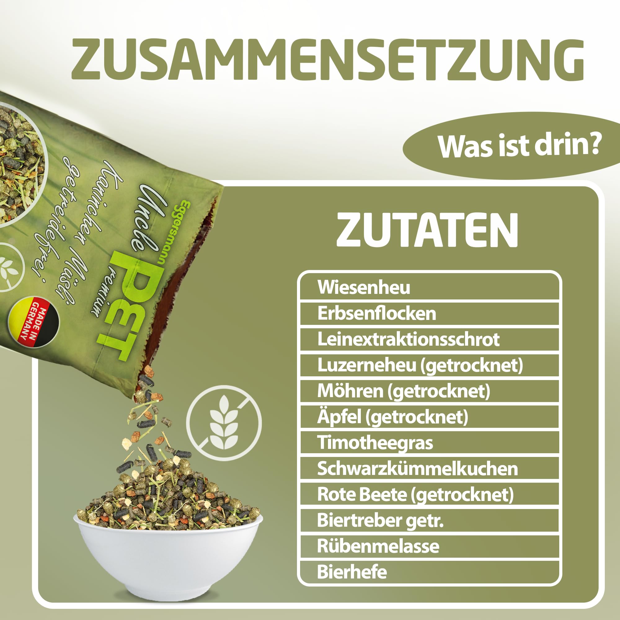 Eggersmann Uncle Pet Premium Kaninchen Müsli getreidefrei 15 kg – Kaninchenfutter mit Gemüse, Gräsern & Luzerne – Unterstützt die Verdauung & den Zahnabrieb – Getreidefreies Futter für Zwergkaninchen