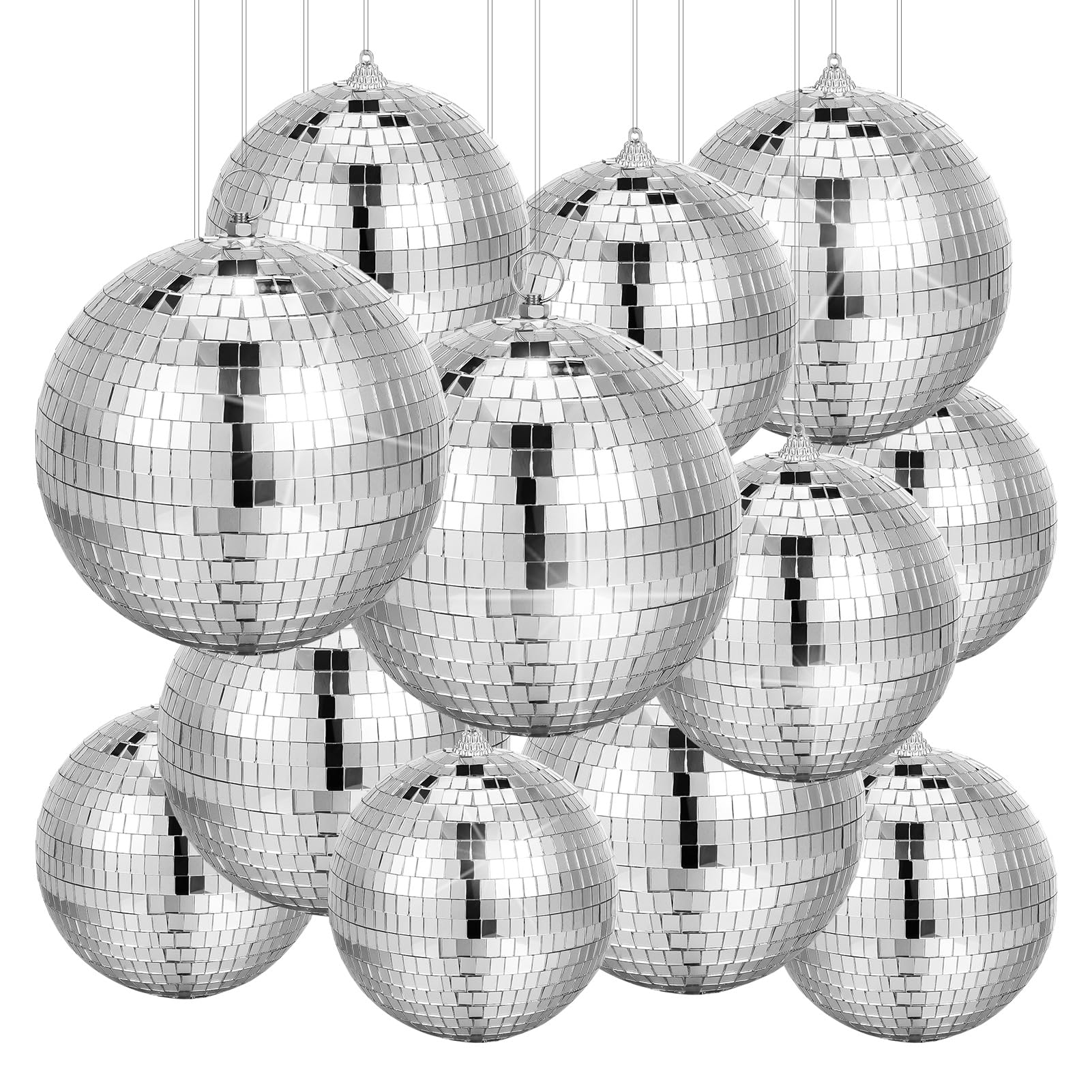 Juego de 12 bolas de discoteca grandes con espejo con anillo colgante para fiestas, bodas, bailes y festivales de música, decoración de club, escenario, decoración de DJ (1.97/3.15/3.94/5.9