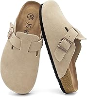 Brelzo Calvior Women's Suede Clogs & Men's Non-Slip Mules - Arch Support Potato Shoes Adjustable Buckle Indoor Outdoor