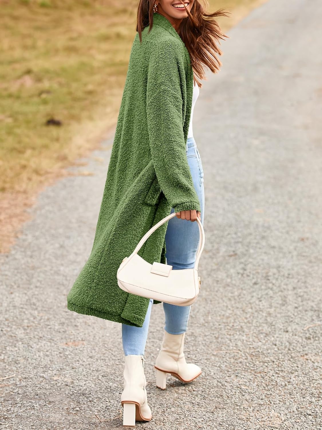 Saodimallsu Womens Open Front Long Cardigan Sweaters Oversized Chunky Fuzzy Lapel Fall 2025 Trendy Duster Sweater Coats - Image 5