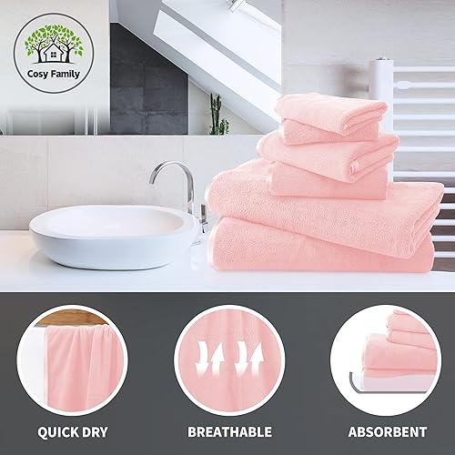 Miniatura 2 de Cosy Family Juego de toallas de microfibra de 8 piezas, 2 toallas de baño, 2 toallas de mano y 4 paños de lavado, toallas ultra suaves y altamente