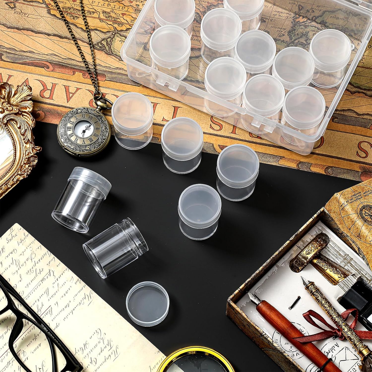 Qunclay 32 Pcs Half Dollar Coin Tubes with 2 Plastic Storage Box Clear Holders with Lid for Coin Supplies Collection