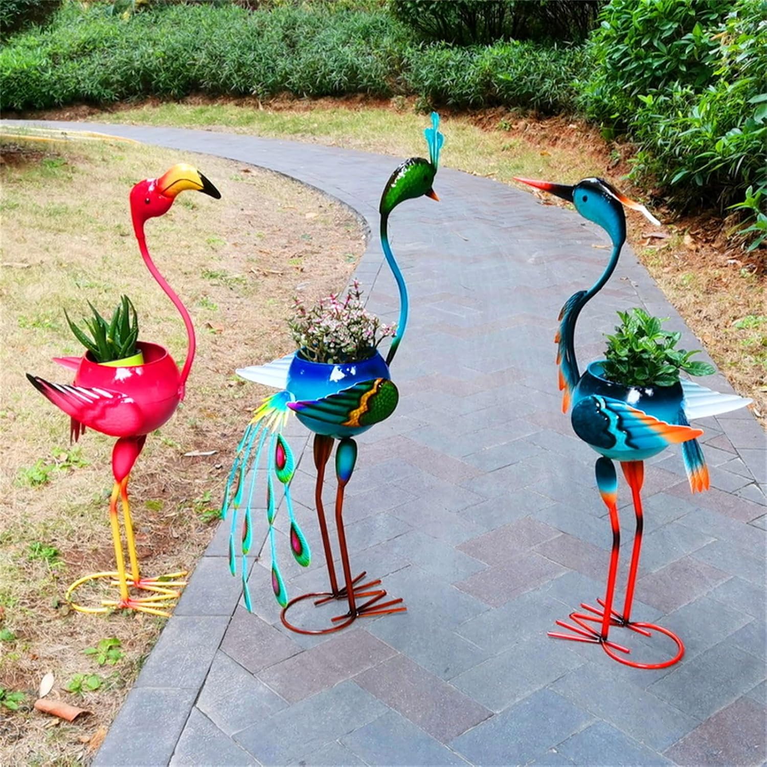 Metal Standing Flamingos Planter Flamingos Peacocks Flower Holder for Indoor Outdoor Lawns Garden Yard Decorations Outdoor Garden Planter image 2