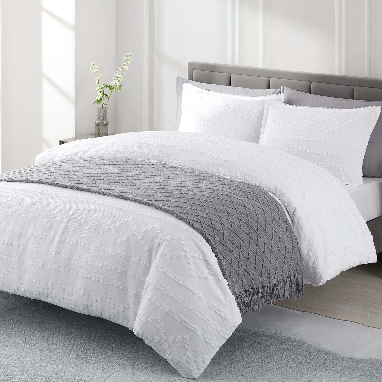 BOURINA Throw Blanket Textured Solid Soft Sofa Throw Couch Knitted Decorative Blanket Bed Runner, 50"x90" Light Grey