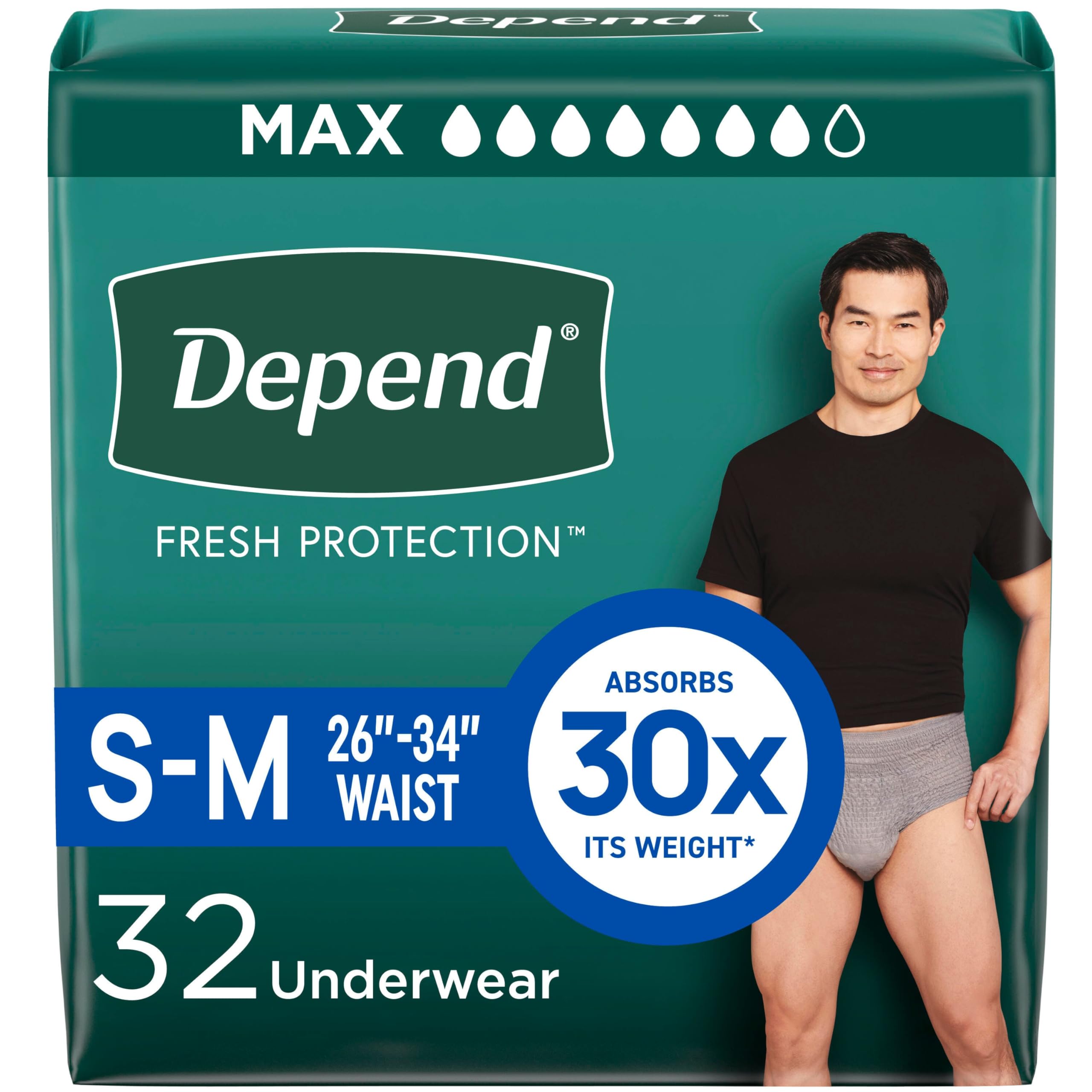 Depend for Men Incontinence Underwear, Maximum Absorbency, Small/Medium, 32-Count Packaging May Vary