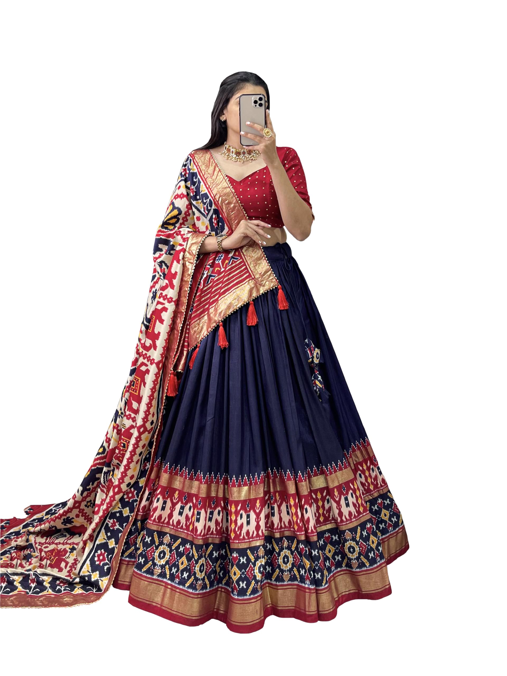 Women's Tussar Silk With Patola Print And Foil Work Lehenga choli-image-6