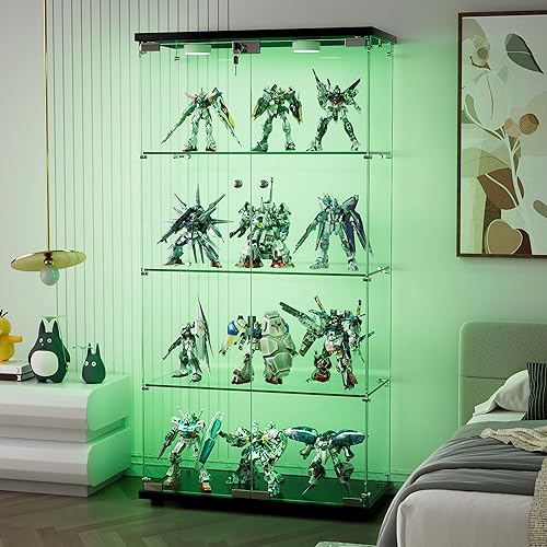 Miniatura 17 de Yoluckea Vitrina de cristal con 3 estantes con 2 puertas, vitrina de cristal transparente para sala de estar, dormitorio, 49.49 x 31.77 x 14.37