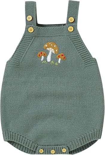 Newborn Baby Boy Girl Sleeveless Knit Romper 1st Birthday Outfit Cute Embroidered Bodysuit Sweater with Adjustable Straps