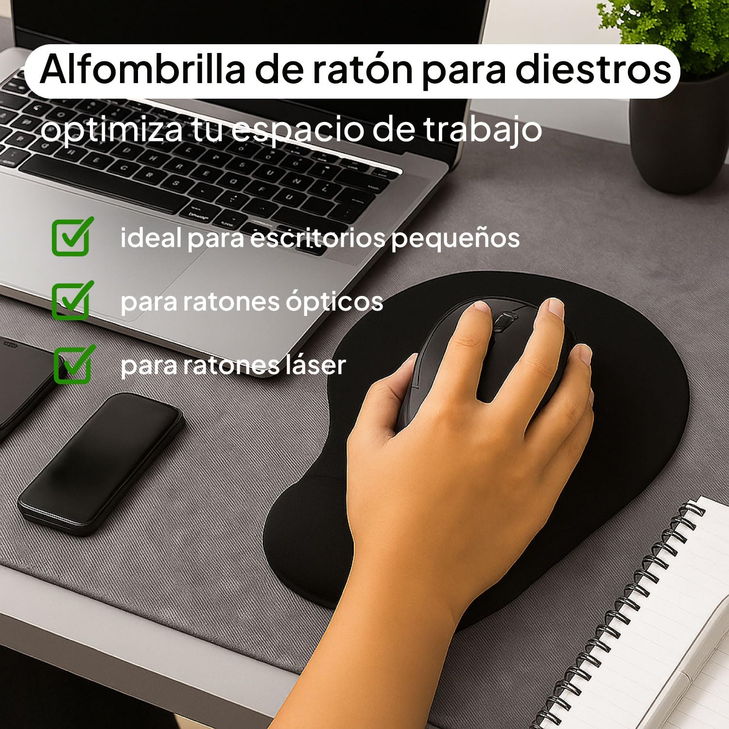 OcioDual Alfombrilla ratón Reposamuñecas Negra, Alfombra Raton Ordenador con Apoyo de Gel, Tapete Escritorio Mouse Pad Almohadilla Raton Ergonomica con Base de Goma Antideslizante