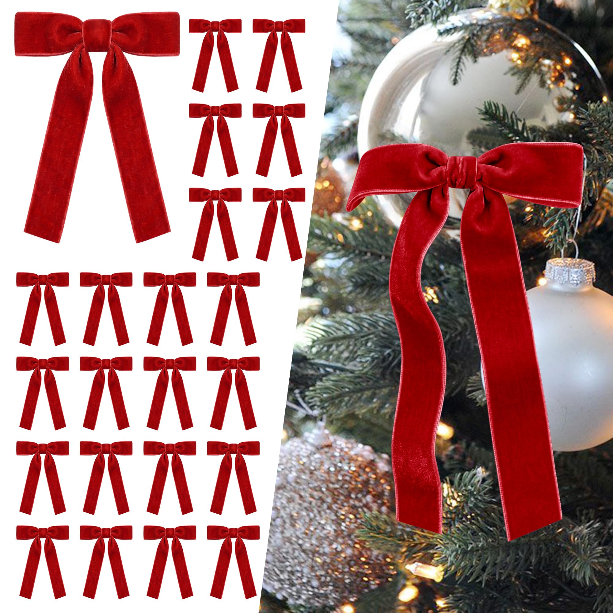 SIMISI RIBBON 24Pcs Christmas Velvet Ribbon Bows Decorations for Tree