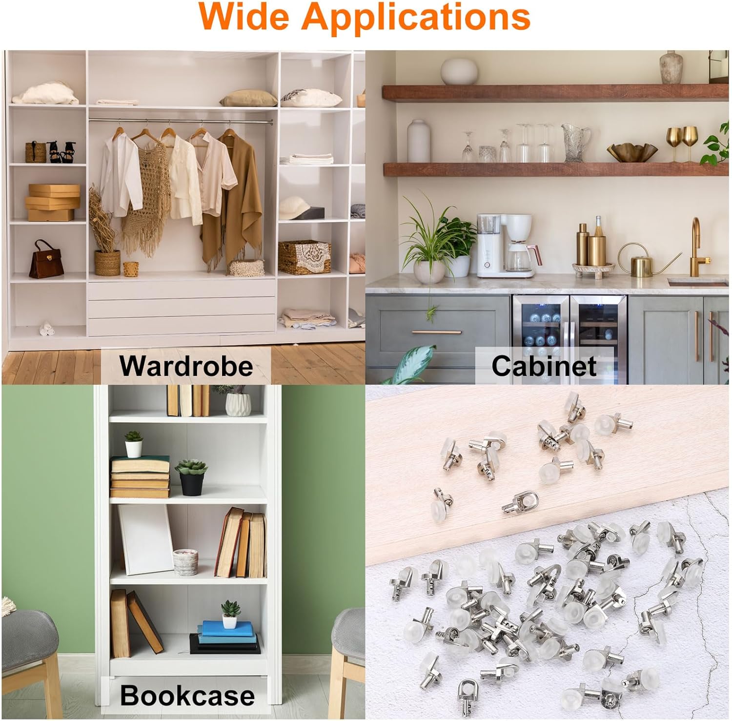 HARFINGTON 30pcs Shelf Support Peg 5mm(1/5 Inch) Zinc Alloy Adjustable Cabinet Holders Pegs with Silicone Suction Cups for Furniture Bookcases Wardrobe Kitchen Cupboard, Silver Tone