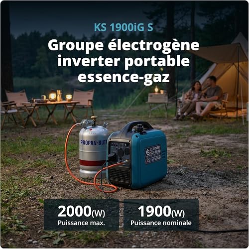 Könner & Söhnen KS 1900iG S LPG Inverter Generator 2.0 kW Dual Fuel Inverter Power Generator Eco-Mode Emergency Power Generator for Indoor and Outdoor Use Gasoline Generator 230 V/16 A, Euro-5 - 2
