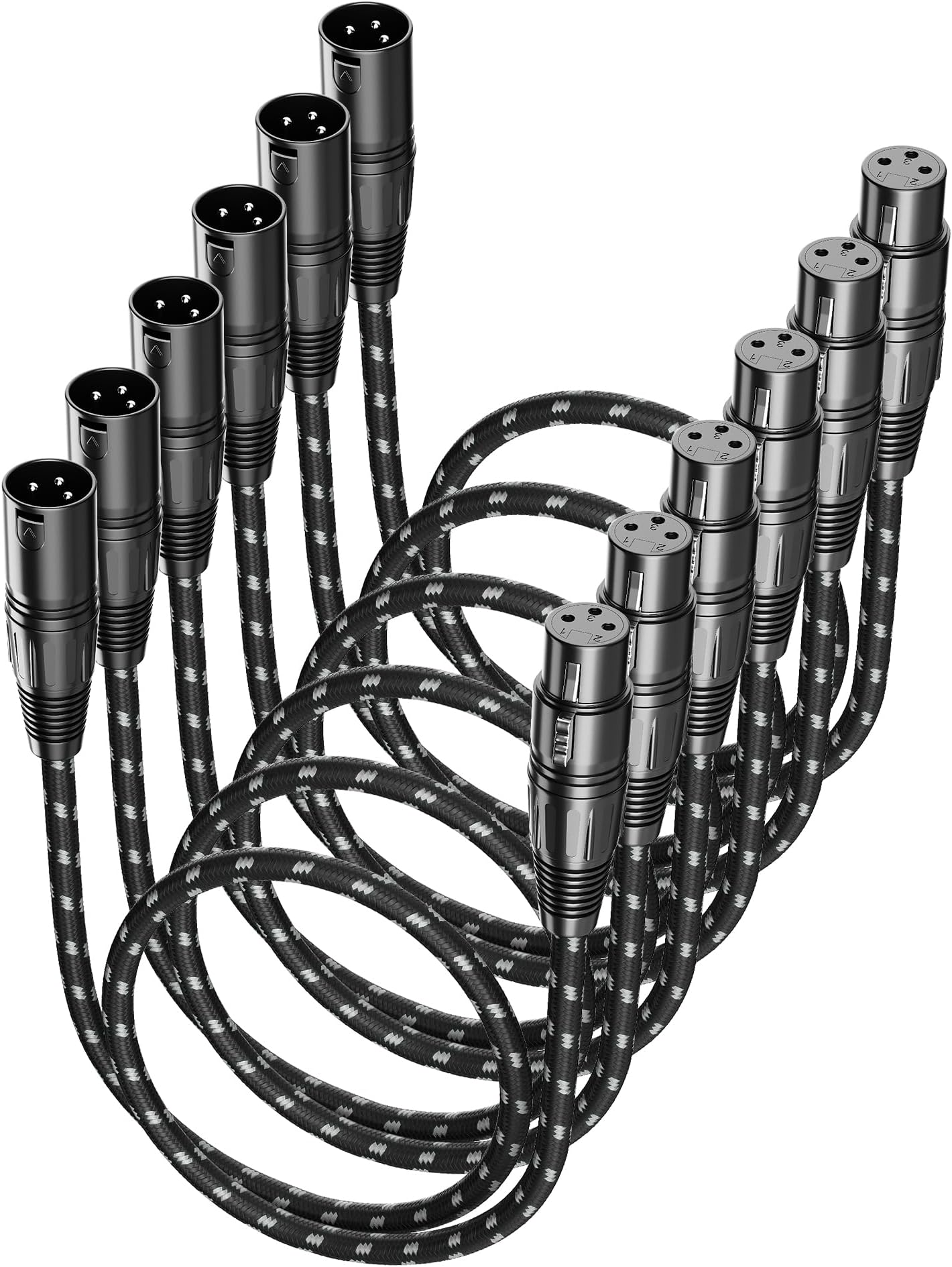 Short XLR Cables, Microphone Cable 2ft Feet 6 Pack, Mic Cord Braided Balanced 3 Pin Connector Male to Female for Mixer, XLR Speaker Systems ect