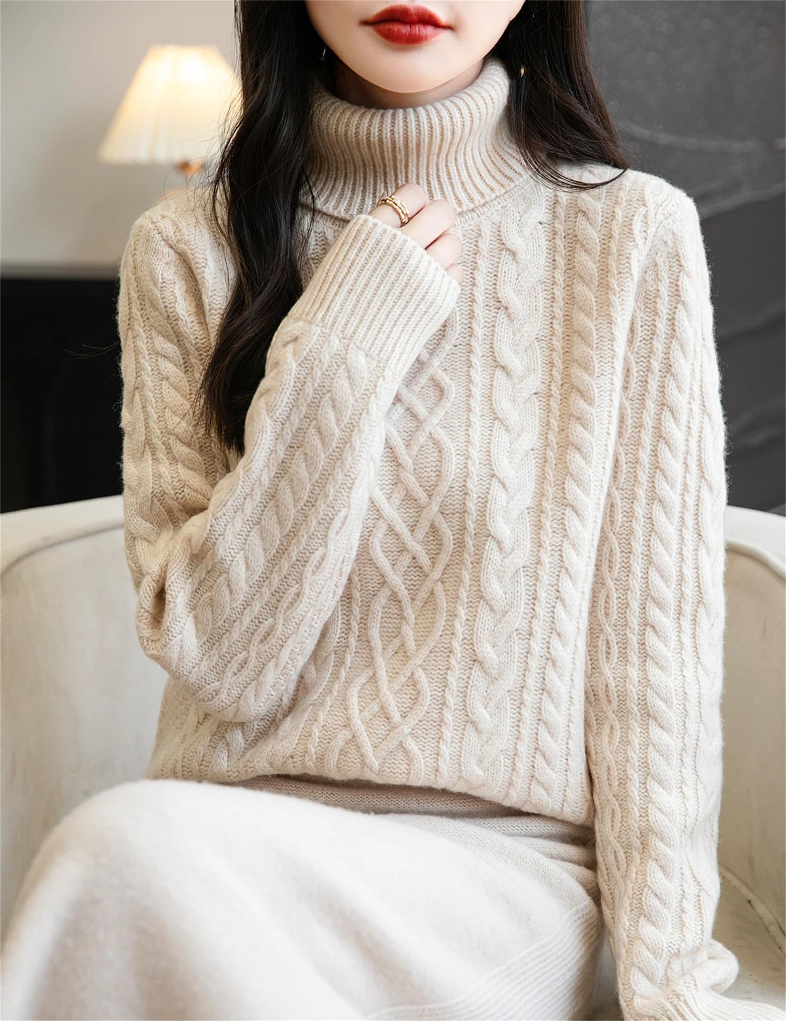 Pullover für Damen, Wolle, Herbst, Winter, Rollkragen-Top, warm, langärmelig, Strickpullover, Pullover-Oberteil