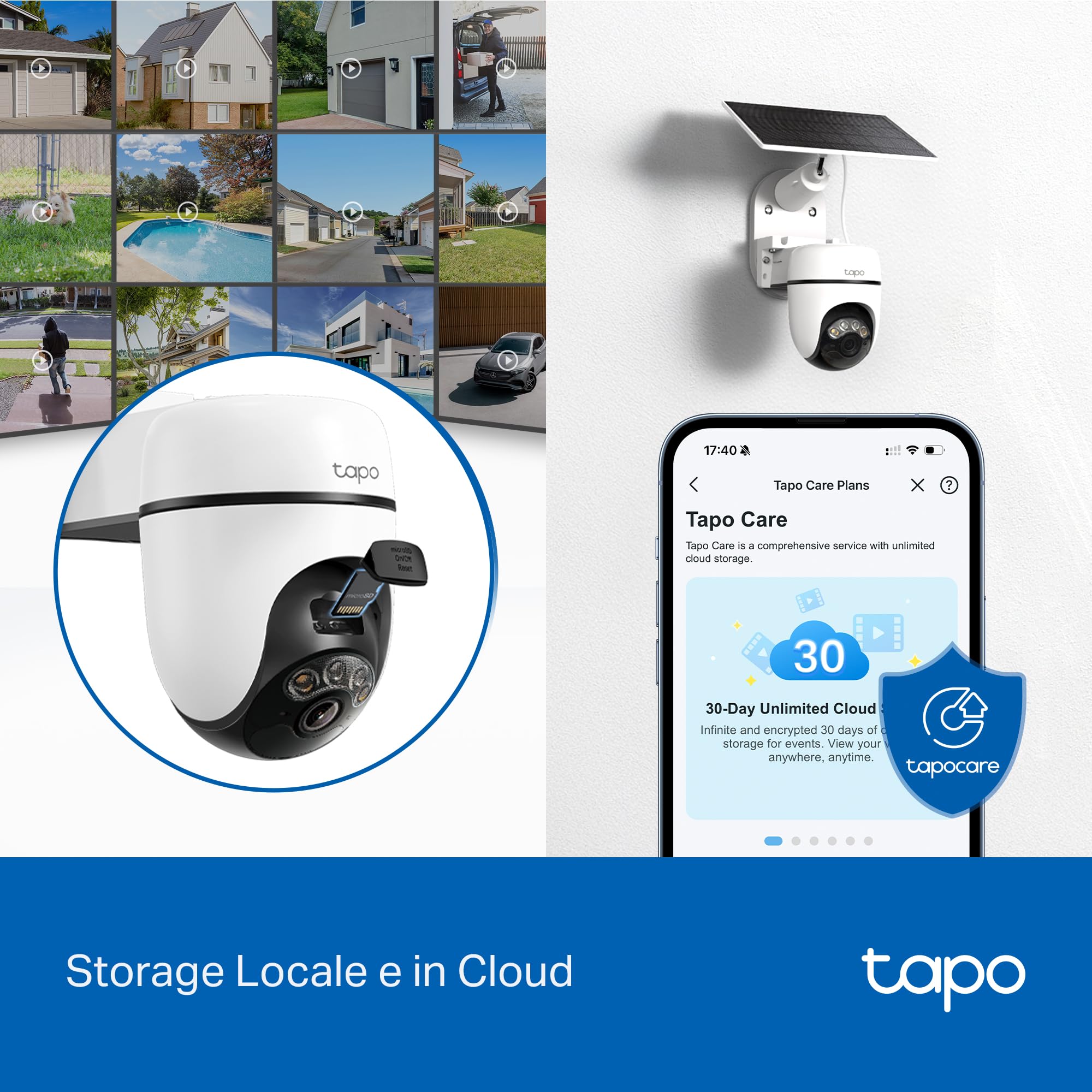 Tapo C610 KIT 2K 3MP Telecamera Wifi Esterno Senza Fili Pannello Solare 360° PTZ Videocamera Sorveglianza Batteria 6700mAh Rilevamento Umano Visione Notturna Colori Tracciamento AI IP65