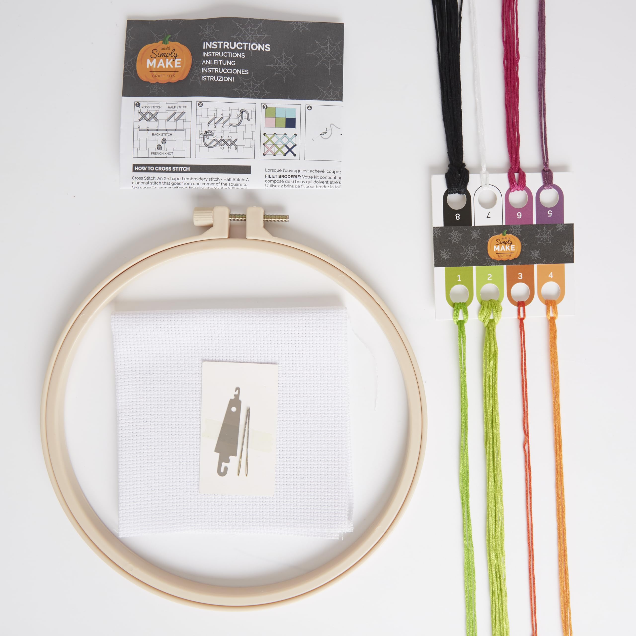 Simply MAKE Cross Stitch Kit Frankenstein's Monster Halloween, Hoop, Embroidery Thread, Fabric and Needle - Image 3