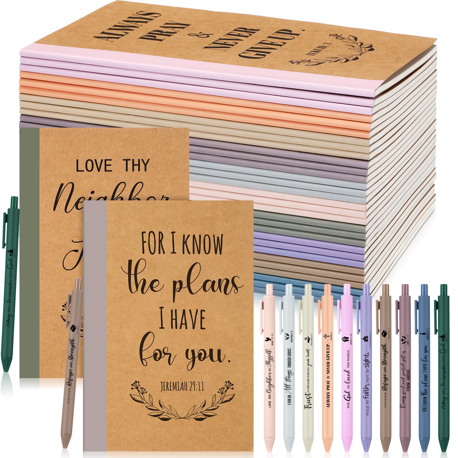 Resurhang 30 Sets christliches Oster-Notizbuch und Stift, Geschenk-Set, Großpackung A5, Komposition, Tagebuch, Bibelvers, Stift, religiös, liniert, Notizblock für Lehrer, Kirche, Krankenschwester