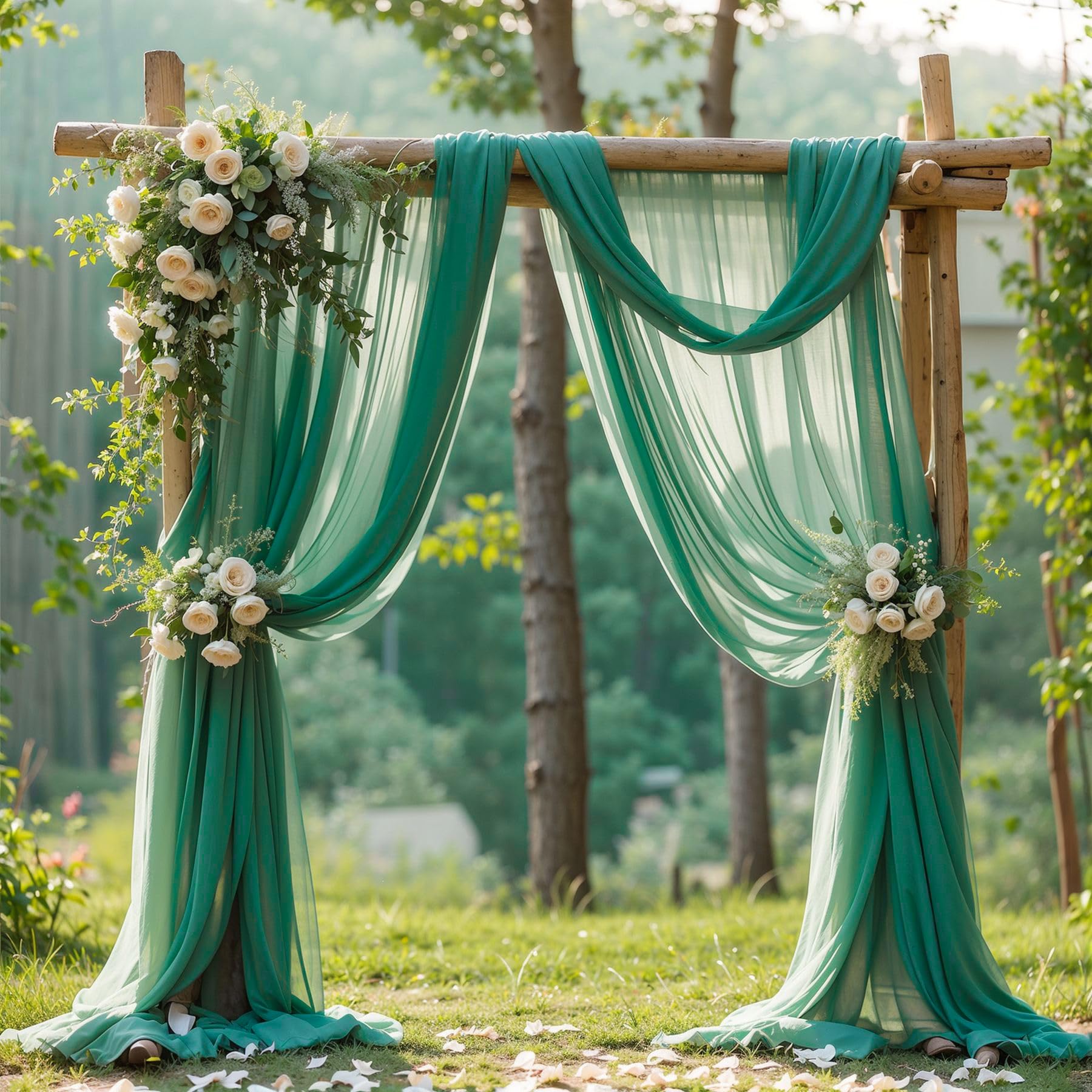 FANPROMS Deckenvorhänge Für Hochzeiten – 2 Paneele, Dunkelgrün, Je 1,52x6 M, Aus Transparentem Voile-Chiffon, Für Bögen & Hintergründe