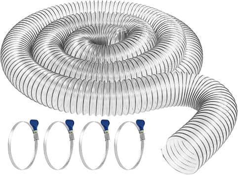 Peachtree Woodworking Supply American Made 2-1/2 x 10 feet Clear PVC Dust Collection, Hose Hose w/ 4 Thumbscrew Clamps
